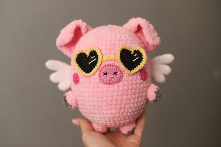 Heart Eyes Pig Crochet Plush