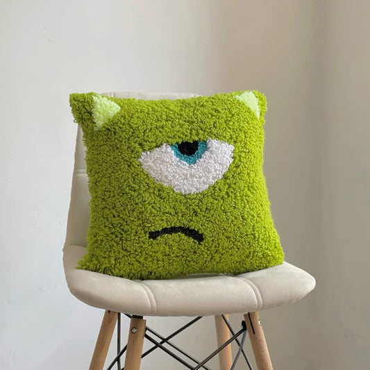 One-Eye Mood Green Cushion Cover | Tufted Cotton Sofa & Bed Cushion Cover (16×16)