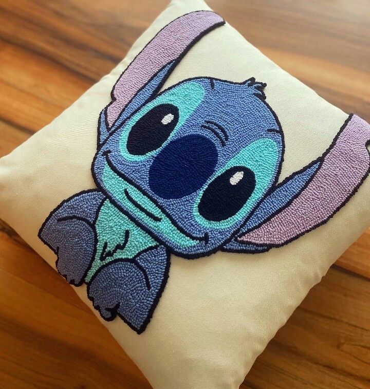 Stitch character cushion cover with detailed cotton embroidery