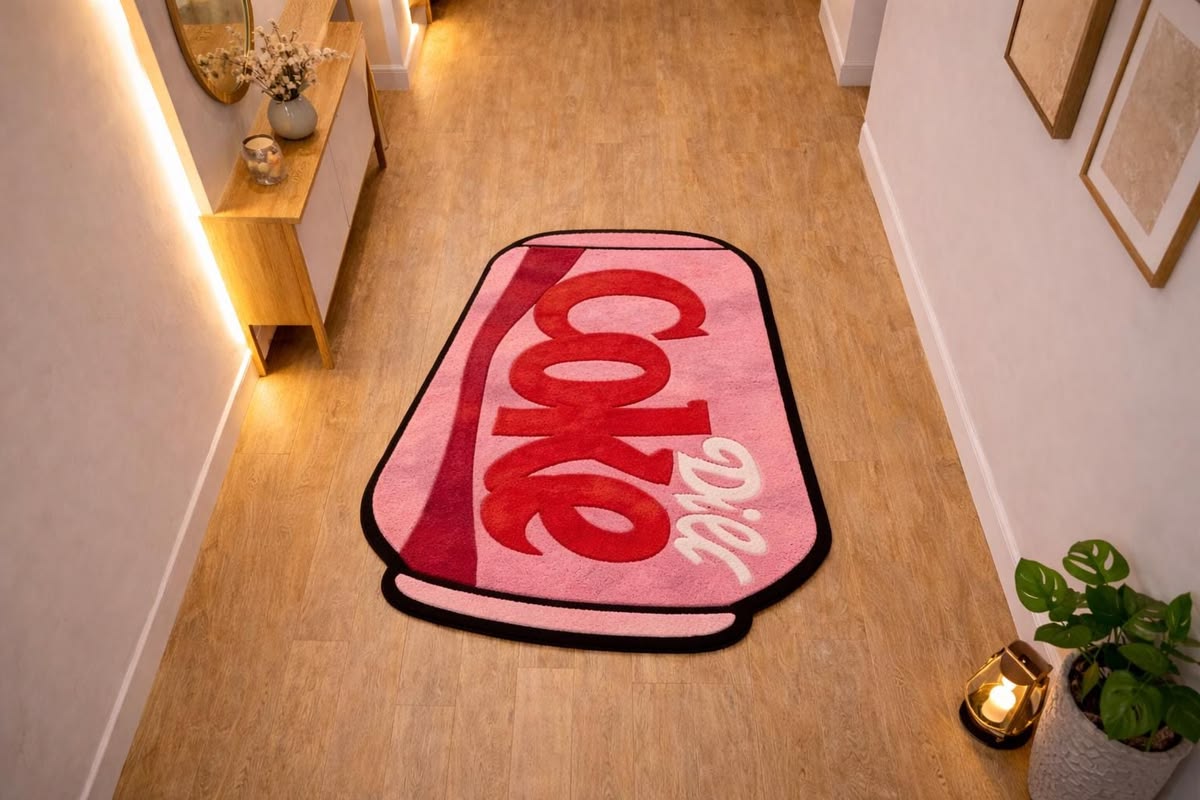 Pink Diet Coke Can Tufted Rug | Handmade Pop Art | Room & Floor Decor
