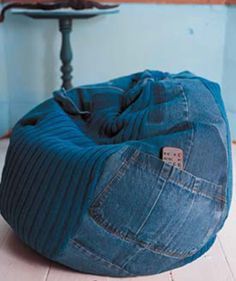 Pocket Denim Bean Bag (Blue)