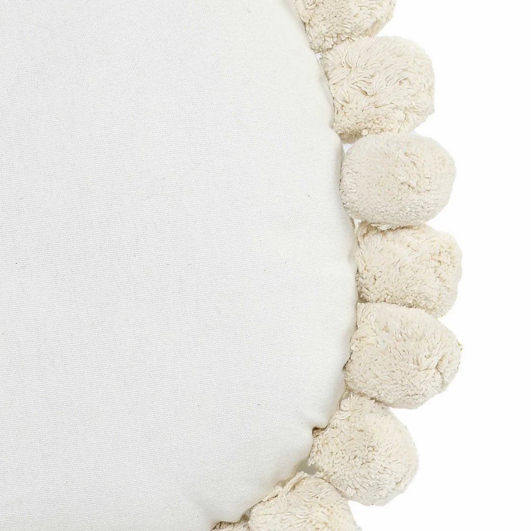 Pom Pom Round Cushion – Cloud White