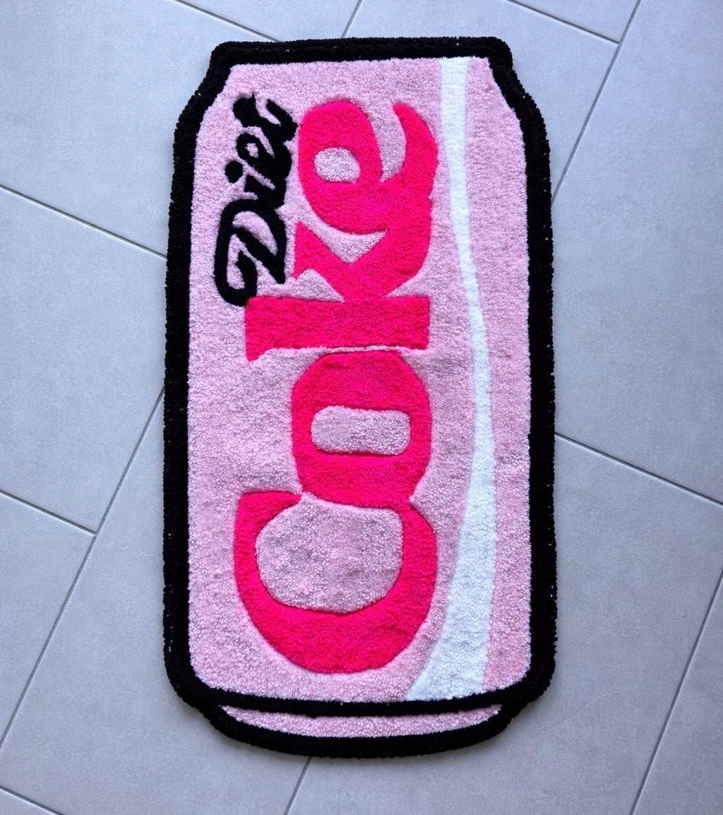 Pink Diet Coke Can Tufted Rug | Handmade Pop Art | Room & Floor Decor