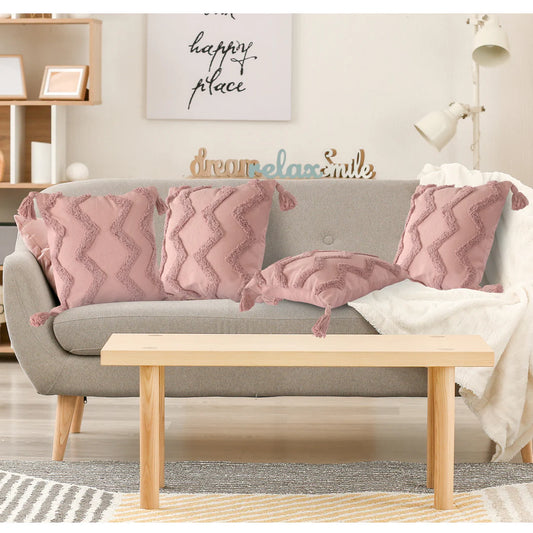 ⁠⁠Pink Chevron Tufted Cushion Cover with Tassels